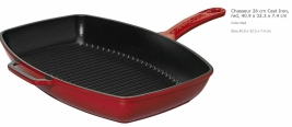 מחבת גריל מלבנית 30/22 ס"מ אדום דובדבן/ בורדו ברזל ציפוי אמייל CHASSEUR