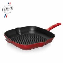 מחבת גריל מרובעת 26/26 ס"מ אדום/בורדו ברזל ציפוי אמייל CHASSEUR