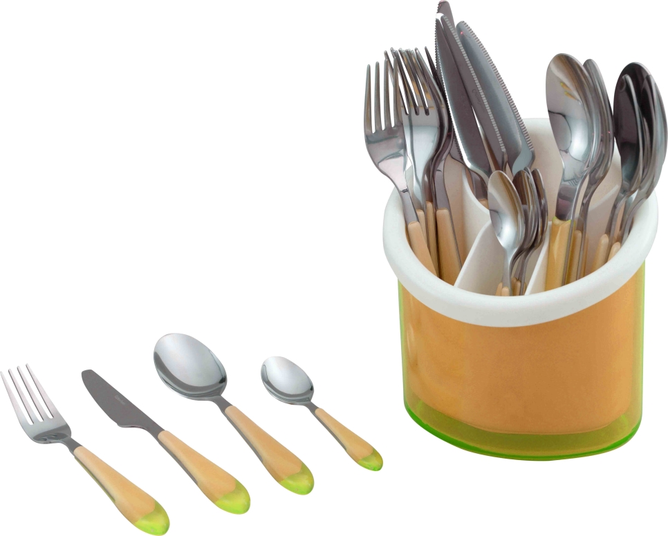 סט (24) סכו"ם צבעוני עם מעמד תפוז 3