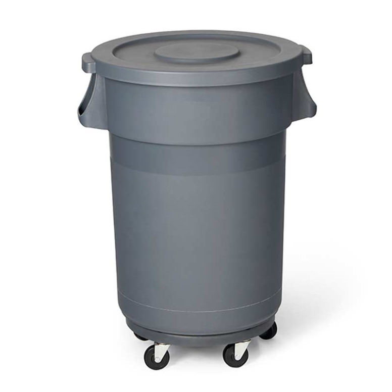 פח 80 ליטר אפור מאושר מזון+מכסה ועגלת גלגלים 3