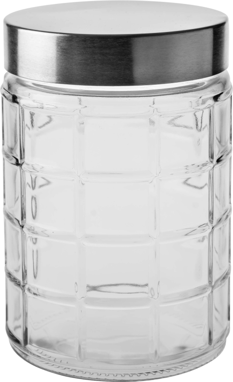 צנצנת צילינדר משבצות 1.3 ליטר זכוכית  מכסה נירוסטה 3