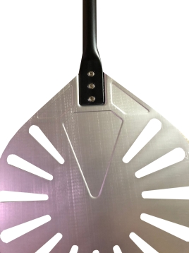 כף פיצה מסובבת עגולה חריצים 23 ס"מ אלומיניום אנודייז ידית אלומ' אורך כללי 142 ס"מ BMETAL 5