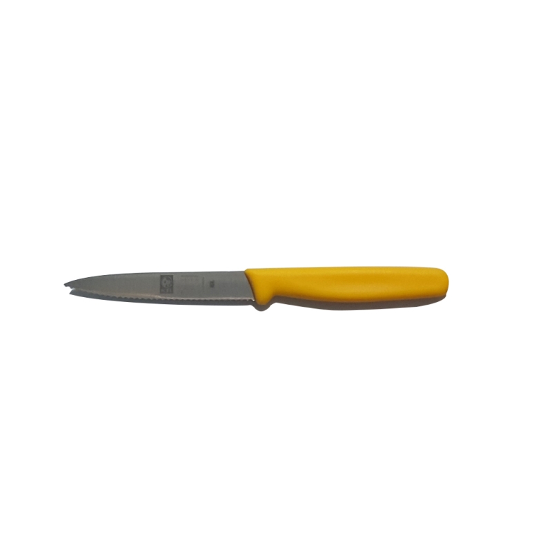 סכין ירקות משונן שפיץ  10 ס"מ ידית פלסטיק צהובה ICEL 3