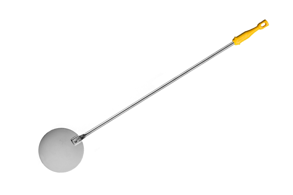 כף מסובבת פיצה עגולה 20 ס"מ מחוררת אורך 150 ס"מ ידית צהובה LILLY 3