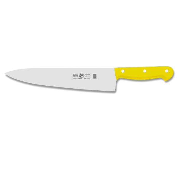 סכין שף רחב 20 ס"מ ידית בקלית צהובה ICEL TECHNIK 3