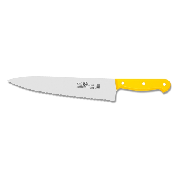 סכין שף רחב משונן 20 ס"מ ידית בקלית צהובה ICEL TECHNIK 3