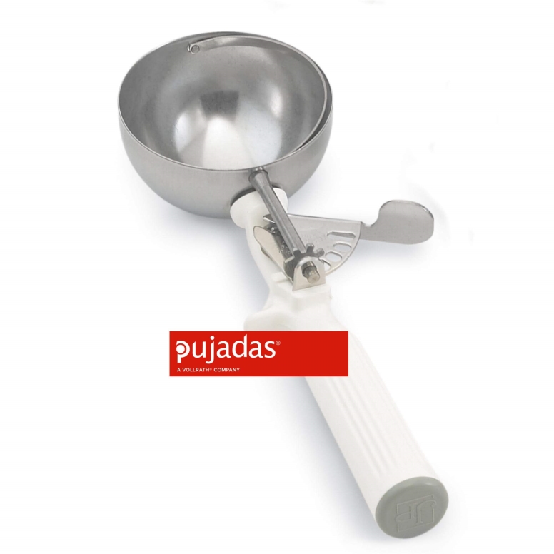 כף מידה קפיץ(גלידה) נירוסטה 157.7מ"ל קוטר 76 מ"מ ידית לבנה PUJADAS 3