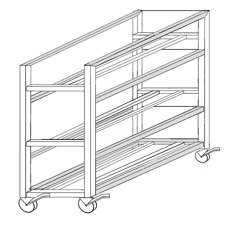 עגלה נירוסטה מיוחדת 3 קומות 69/42.5 ג-152 ס"מ עשויה פרופילים ,עבור ארגז ירקות פלסגד דגם 1010-01V 3
