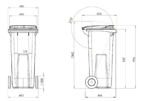עגלה אשפה ירוק 120 ליטר כחול 5