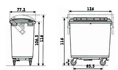 עגלה / עגלת אשפה ירוק 660 ליטר דולב 5