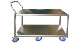 עגלה נירוסטה 2 קומות מדף 45/100 גובה 65 ס"מ 6 גלגלים