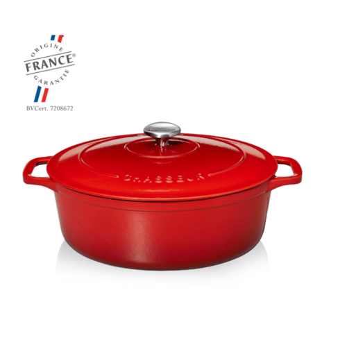 סיר/קסרול אובל אדום/ בורדו 31 ס"מ 6 ליטר ברזל ציפוי אמייל CHASSEUR 3