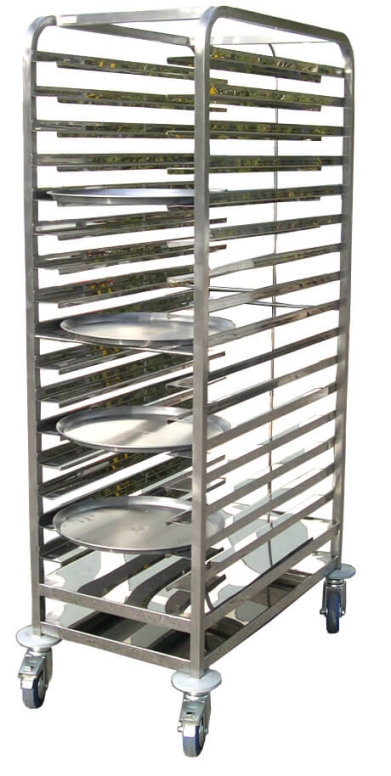 עגלה 18 מסלולים כפולה ל-36 מגשי פיצה 43 ס"מ+מדף תחתון כפול 3