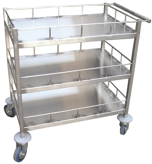 עגלה נירוסטה 3 קומות מדף 100/58 גובה 95 ס"מ מעקה מעל 3 הקומות וידית צד(מיוחד)