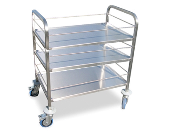 עגלה נירוסטה 3 קומות מדף 100/58 גובה 95 ס"מ מעקה מעל 3 הקומות וידית צד(מיוחד) 3