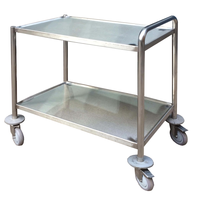 עגלה נירוסטה 2 קומות HD מחוזקת צינור עגול 32 מ"מ מדף 52/80 גובה 90 ס"מ-מידות חוץ 55/83 ג' 100 ס"מ 3