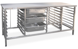 שולחן נירוסטה משולב מגשים + מגירות 70/210 ג-94 ס"מ