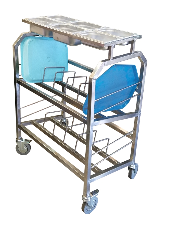 עגלה נירוסטה לייבוש וחלוקת מגשי אוכל 46/36 ס"מ  ו סכו"ם (מידות העגלה 85/51 גובה 106 ס"מ ) B-M 3