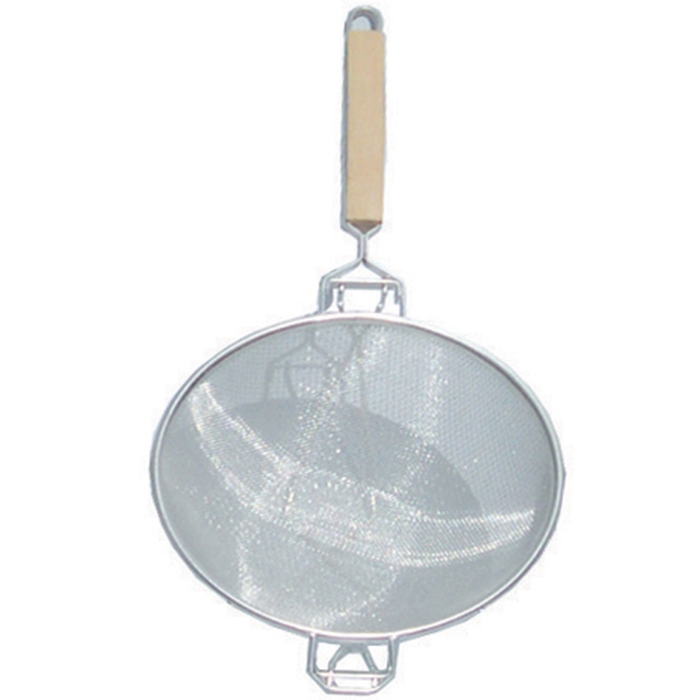 מסננת רשת כפולה נירוסטה מחוזקת 23 ס"מ ידית עץ 3