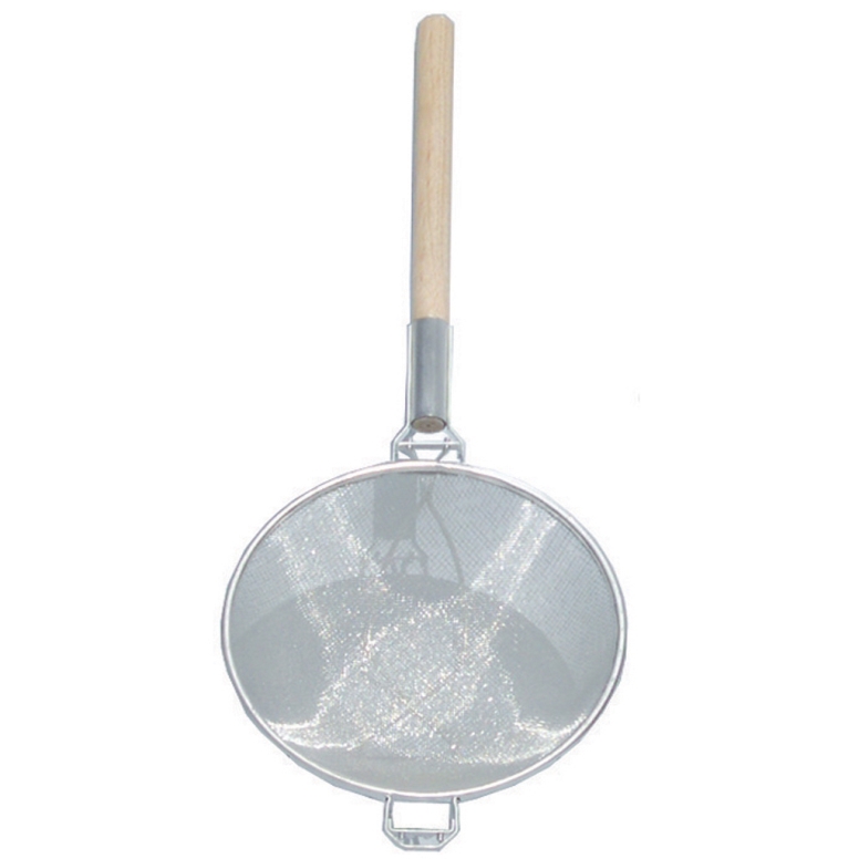 מסננת רשת כפולה נירוסטה מחוזקת 26 ס"מ ידית עץ 3