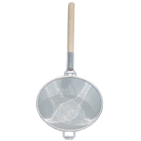 מסננת רשת כפולה נירוסטה מחוזקת 26 ס"מ ידית עץ