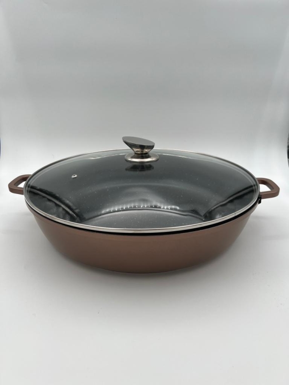 מחבת/סוטאז' חום טפלון 40 ס"מ 9.5 ליטר +מכסה זכוכית אינדוקציה M COOK 3