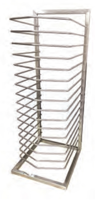 מעמד נירוסטה מחוזק H.D ל-16 מגשי פיצה 35-45 ס"מ  מרחק בין מחזיק למחזיק 5.5 ס"מ גובה כללי 87 ס"מ 3