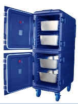 טרמופורט כפול+גלגלים ומד טמפרטורה  כחול אבזמי נירוסטה ל 10 תבניות 1/1/65 SCC ( לשלוח מורכב )